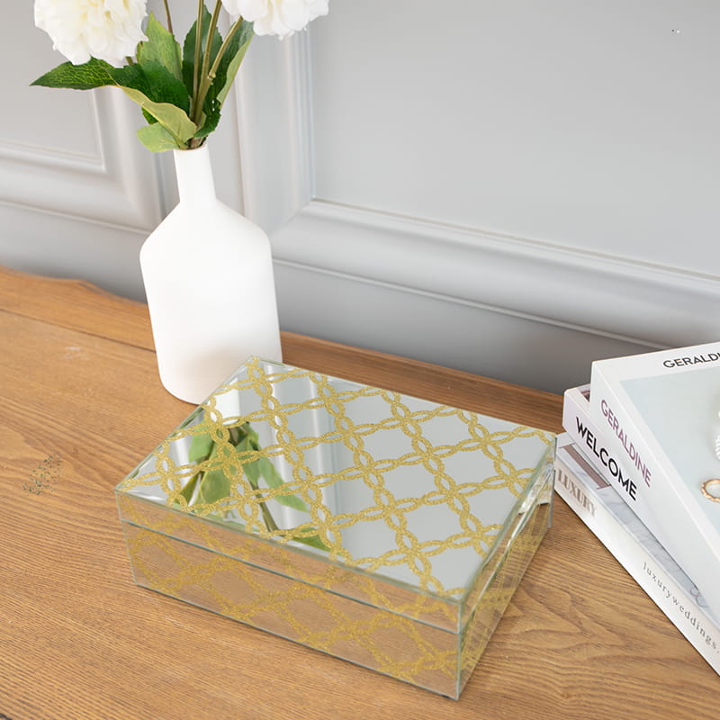 Glazen spiegel sieradendoosje met